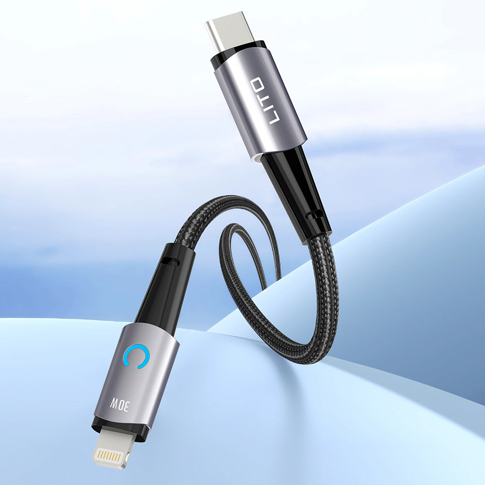 USB-C - Lightning Lito LD10CL adat- és töltőkábel, 30W, 1m, Fekete
