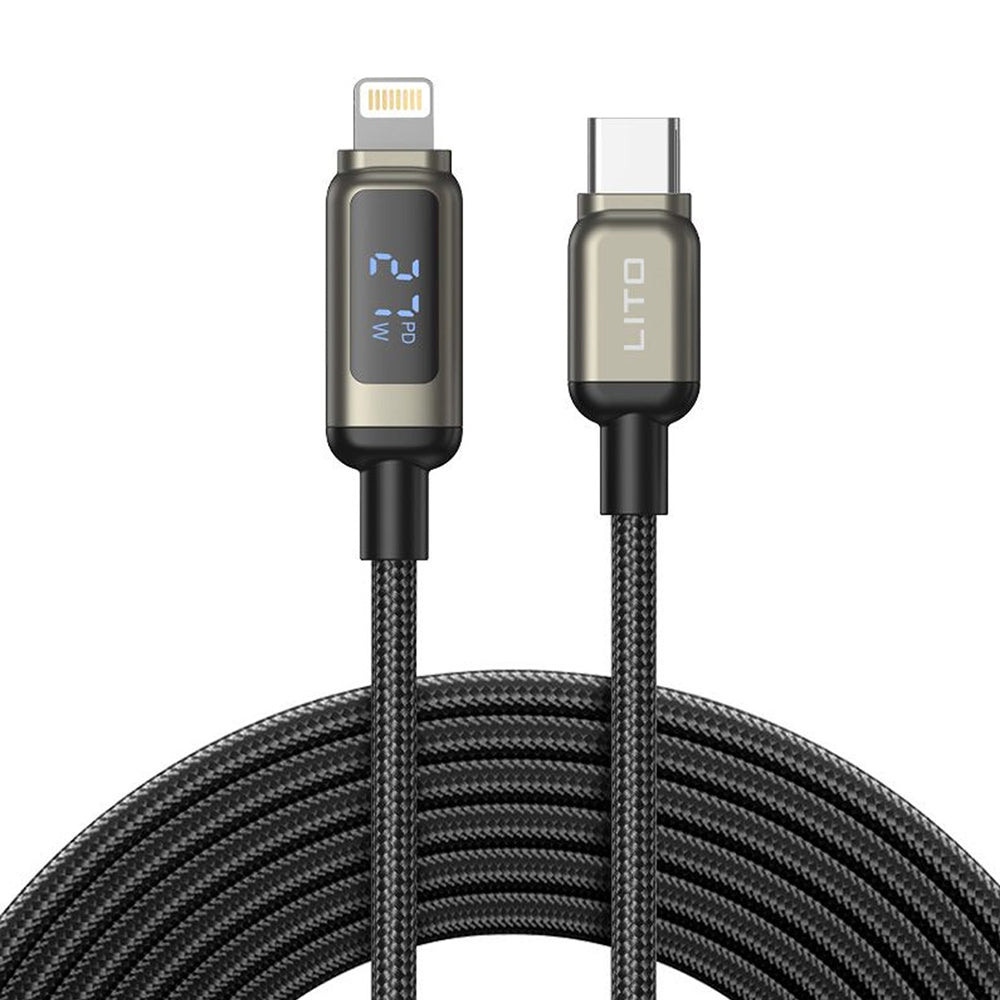 USB-C - Lightning Lito LD15 Display adat- és töltőkábel, 27W, 1m, Fekete