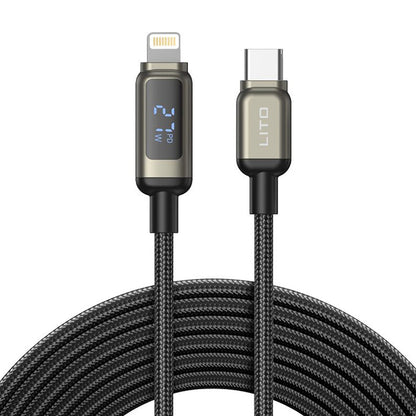 USB-C - Lightning Lito LD15 Display adat- és töltőkábel, 27W, 1m, Fekete