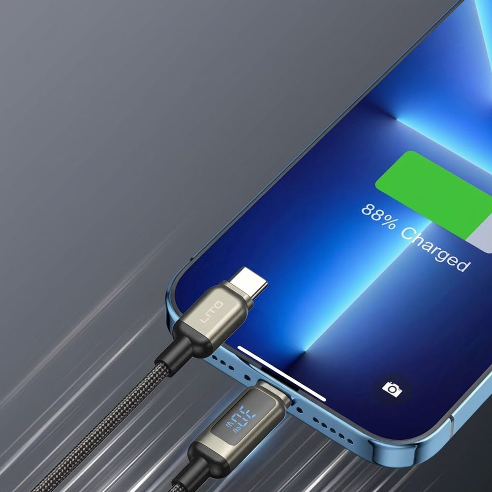 USB-C - Lightning Lito LD15 Display adat- és töltőkábel, 27W, 1m, Fekete