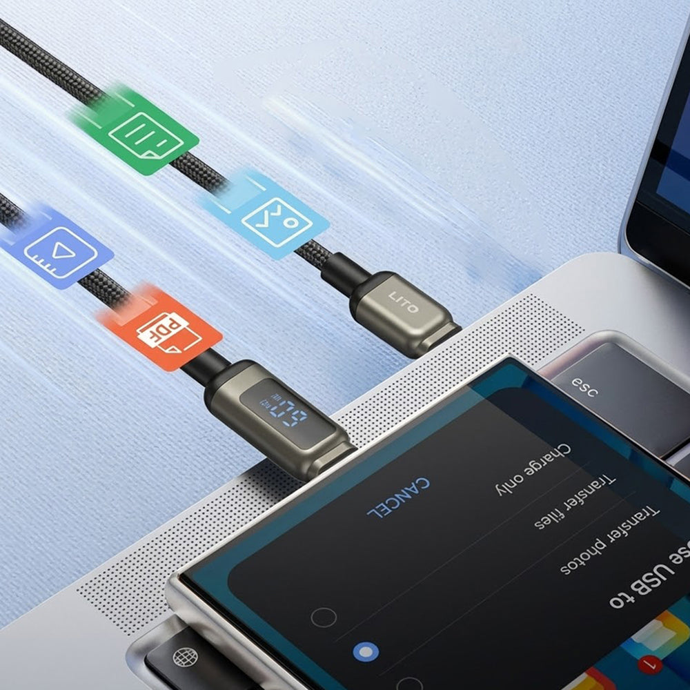 USB-C - Lightning Lito LD15 Display adat- és töltőkábel, 27W, 1m, Fekete