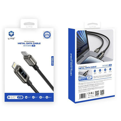 USB-C - Lightning Lito LD15 Display adat- és töltőkábel, 27W, 1m, Fekete