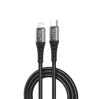 USB-C - Lightning Lito LD22CL adat- és töltőkábel, 27W, 2m, Fekete