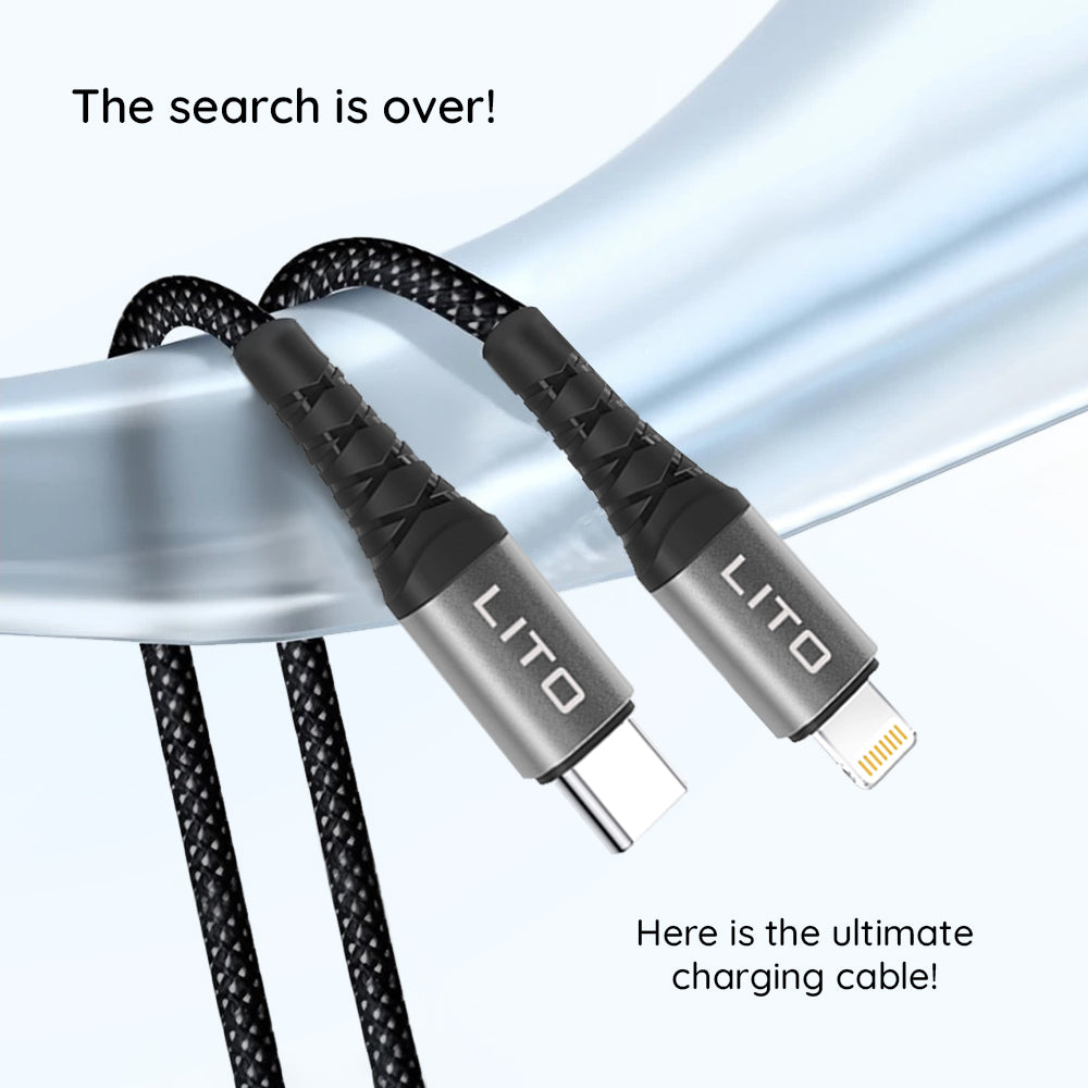 USB-C - Lightning Lito LD22CL adat- és töltőkábel, 27W, 2m, Fekete