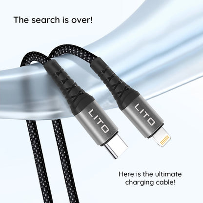USB-C - Lightning Lito LD22CL adat- és töltőkábel, 27W, 2m, Fekete
