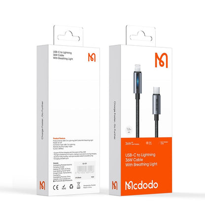 USB-C - Lightning McDodo CA-5710 adat- és töltőkábel, 36W, 1.2m, Fekete