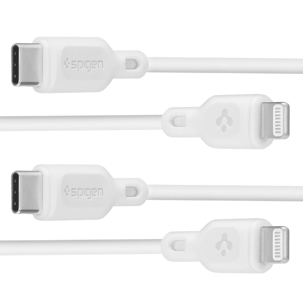 USB-C - Lightning Spigen Durasync adat- és töltőkábel, 20W, 1m, Fehér, 2 darabos készlet