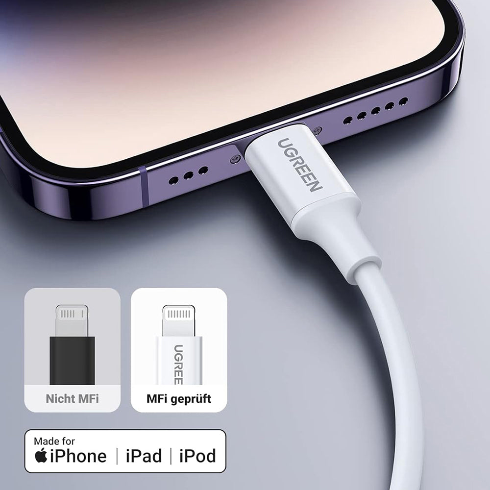 USB-C - Lightning UGREEN US171 (10493) adat- és töltőkábel, 20W, 1m, Fehér