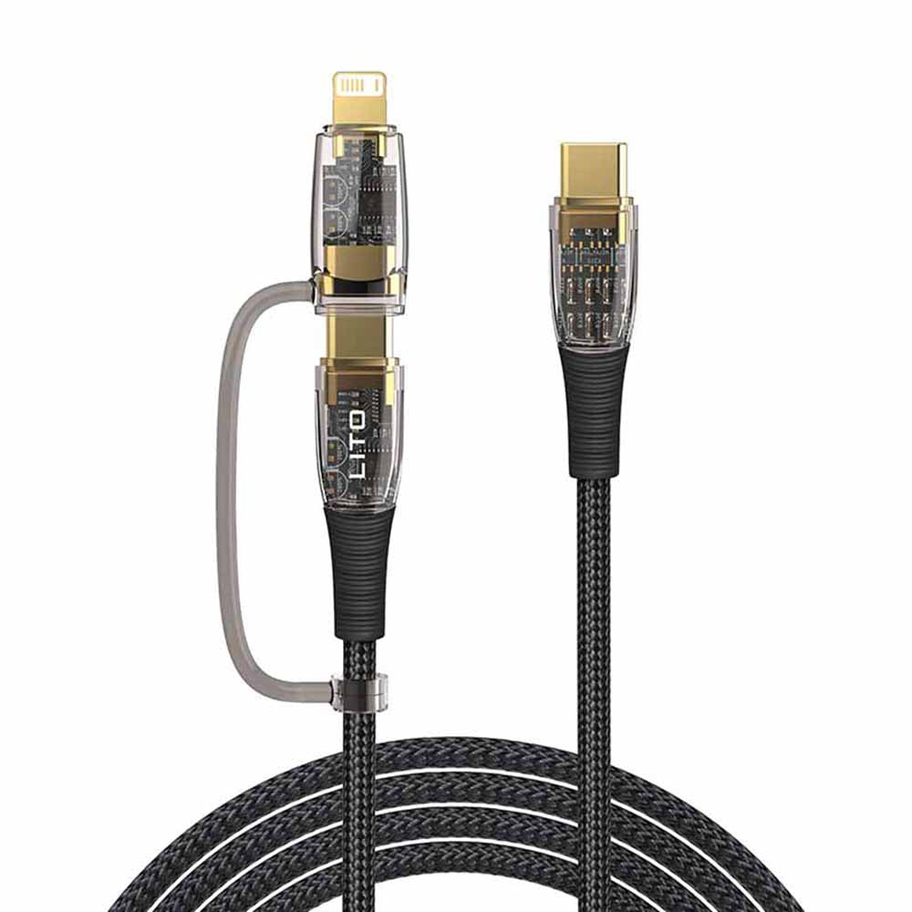 USB-C - Lightning / USB-C Lito LD12 adat- és töltőkábel, 60W, 1.2m, Fekete