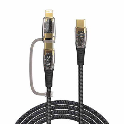 USB-C - Lightning / USB-C Lito LD12 adat- és töltőkábel, 60W, 1.2m, Fekete