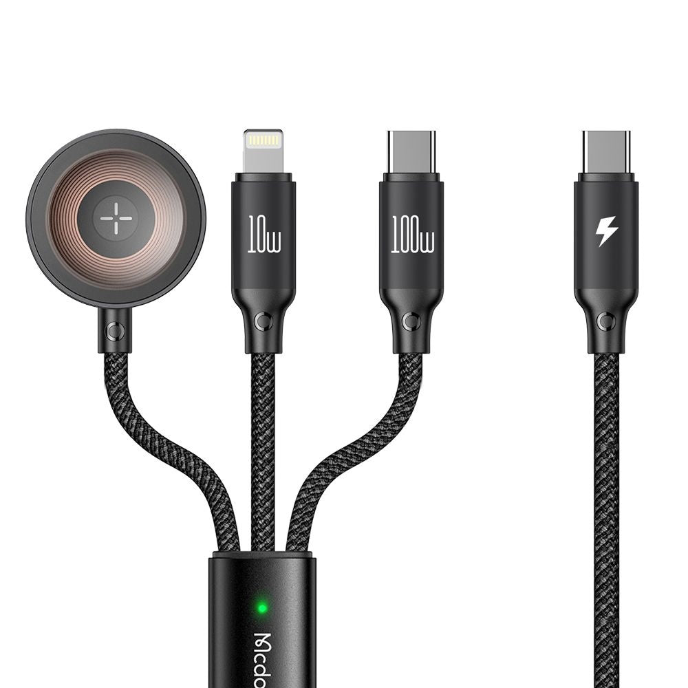 USB-C - Lightning / USB-C / QI McDodo CA-4940 3in1 Charging Cable, 100W, 1.2m, Black