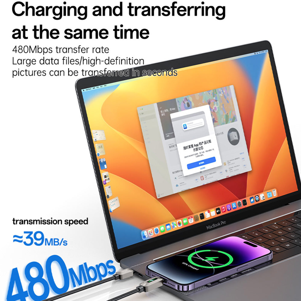 USB-C - Lightning adat- és töltőkábel Yesido CA199, 27W, 1,2m, fekete