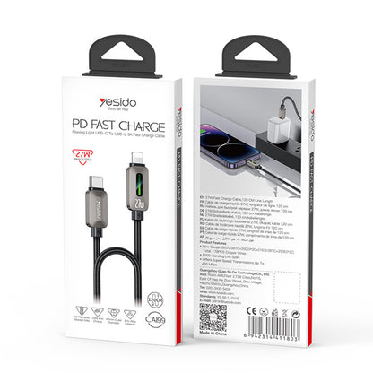 USB-C - Lightning adat- és töltőkábel Yesido CA199, 27W, 1,2m, fekete