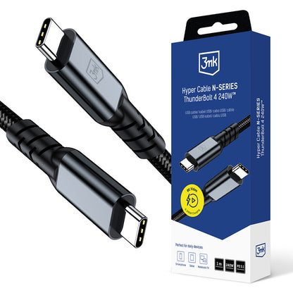 USB-C adat- és töltőkábel - USB-C 3MK Hyper N Thunderbolt 4, 240W, 1m, fekete