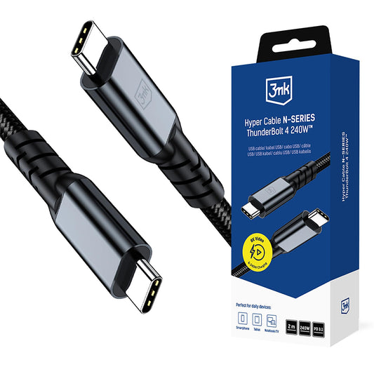 USB-C adat- és töltőkábel - USB-C 3MK Hyper N Thunderbolt 4, 240W, 2m, fekete