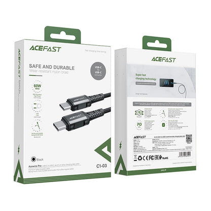 USB-C - USB-C Acefast C1-03 adat- és töltőkábel, 60W, 1.2m, Fekete