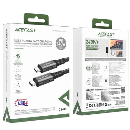 USB-C - USB-C Acefast C1-09 adat- és töltőkábel, 240W, 1m, szürke