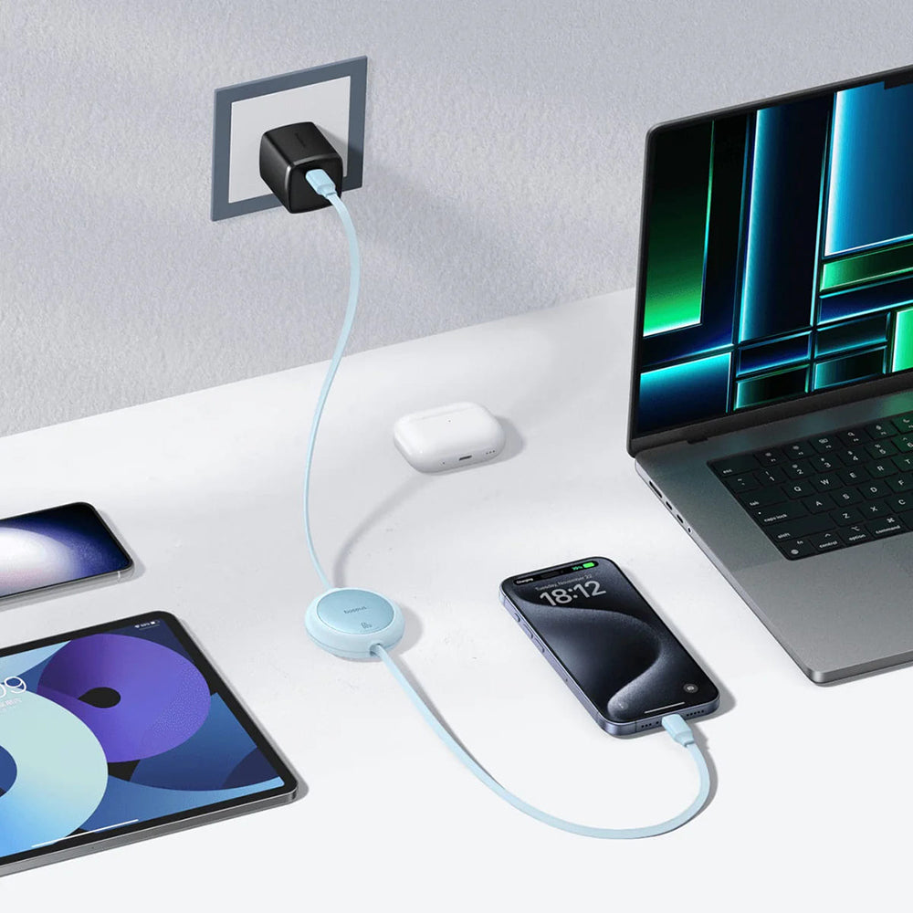 USB-C - USB-C Baseus Free2Pull Mini Retractable adat- és töltőkábel, 60W, 1m, Lila P10364500511-01