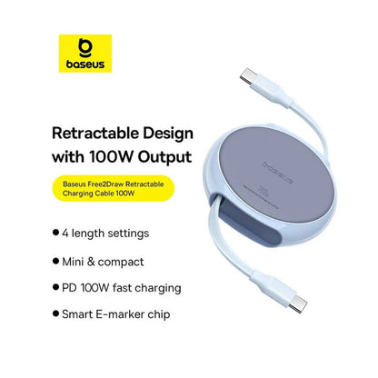 USB-C - USB-C Baseus Pathfinder Retractable adat- és töltőkábel, 100W, 1m, kék P10368400311-00