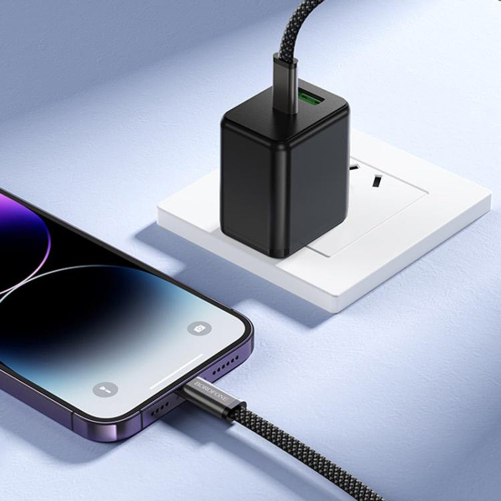 USB-C adat- és töltőkábel - USB-C Borofone BX124 Peace, 30W, 1m, fekete