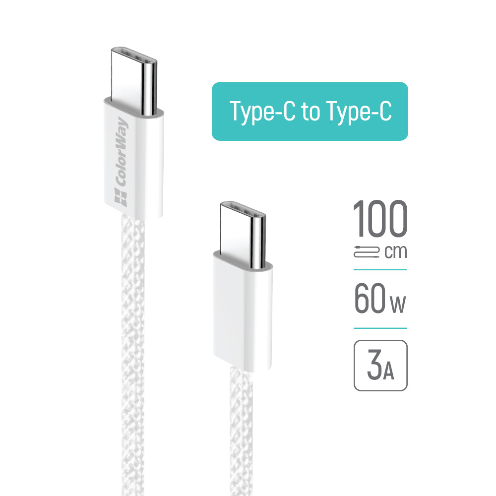 USB-C adat- és töltőkábel - USB-C ColorWay CW-CBPDCC061, 60W, 1m, Szürke