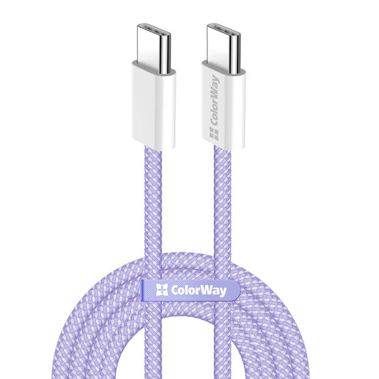 USB-C - USB-C adat- és töltőkábel ColorWay CW-CBPDCC061, 60W, 1m, Lila