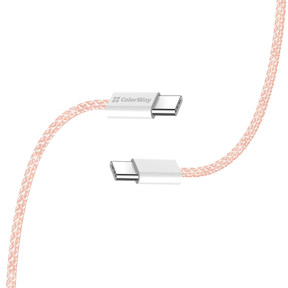 USB-C - USB-C adat- és töltőkábel ColorWay CW-CBPDCC061, 60W, 1m, Rózsaszín