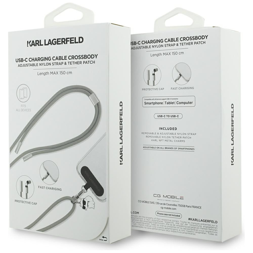 USB-C - USB-C Karl Lagerfeld Choupette Charm adat- és töltőkábel, 100W, 1,5m, szürke