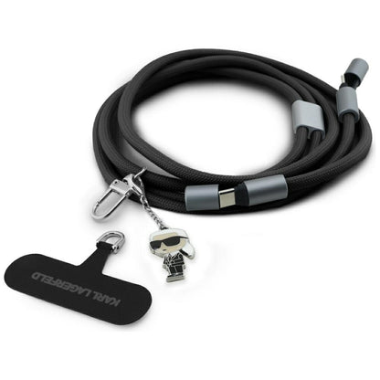 USB-C - USB-C adat- és töltőkábel Karl Lagerfeld Ikonik Charm, 100W, 1,5m, Fekete