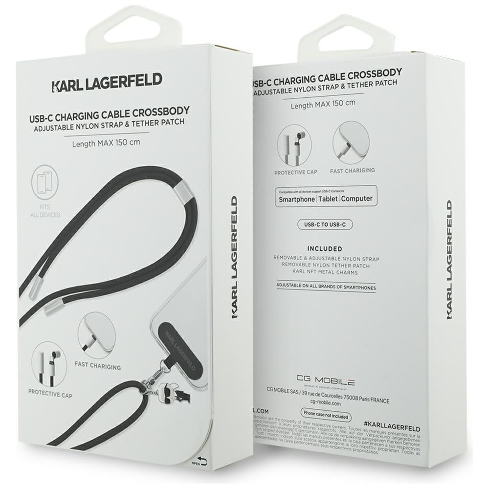 USB-C - USB-C adat- és töltőkábel Karl Lagerfeld Ikonik Charm, 100W, 1,5m, Fekete