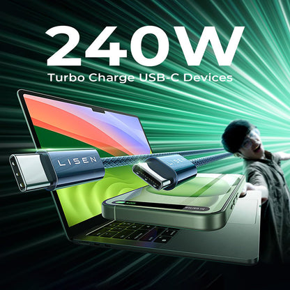 USB-C adat- és töltőkábel - USB-C Lisen, 240W, 2m, 2 darabos készlet, Tengerészkék YL0123070023