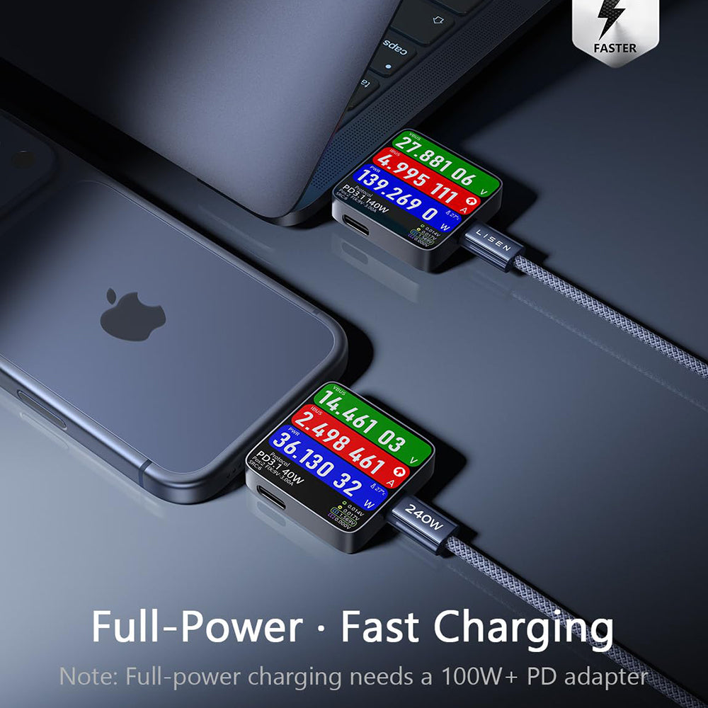 USB-C adat- és töltőkábel - USB-C Lisen, 240W, 2m, 2 darabos készlet, Tengerészkék YL0123070023