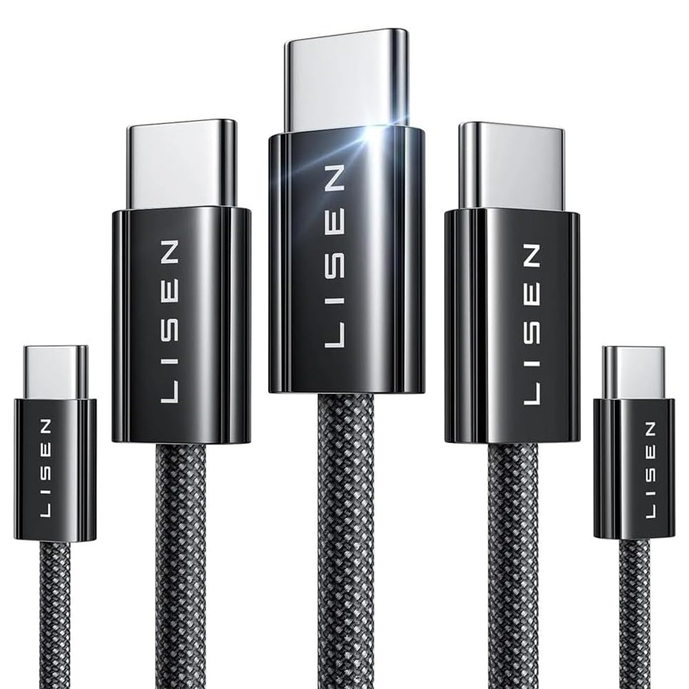 USB-C - USB-C Lisen adat- és töltőkábel, 60W, 5 darabos készlet (2 x 1m, 2 x 2m, 1 x 3m), Fekete YL0123070010