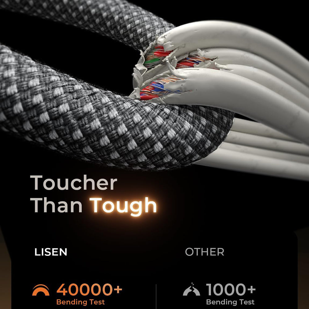 USB-C - USB-C Lisen adat- és töltőkábel, 60W, 5 darabos készlet (2 x 1m, 2 x 2m, 1 x 3m), Fekete YL0123070010