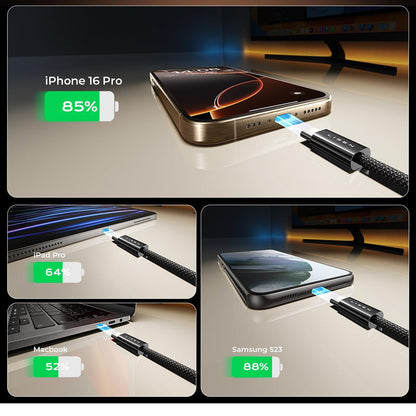 USB-C - USB-C Lisen adat- és töltőkábel, 60W, 5 darabos készlet (2 x 1m, 2 x 2m, 1 x 3m), Fekete YL0123070010