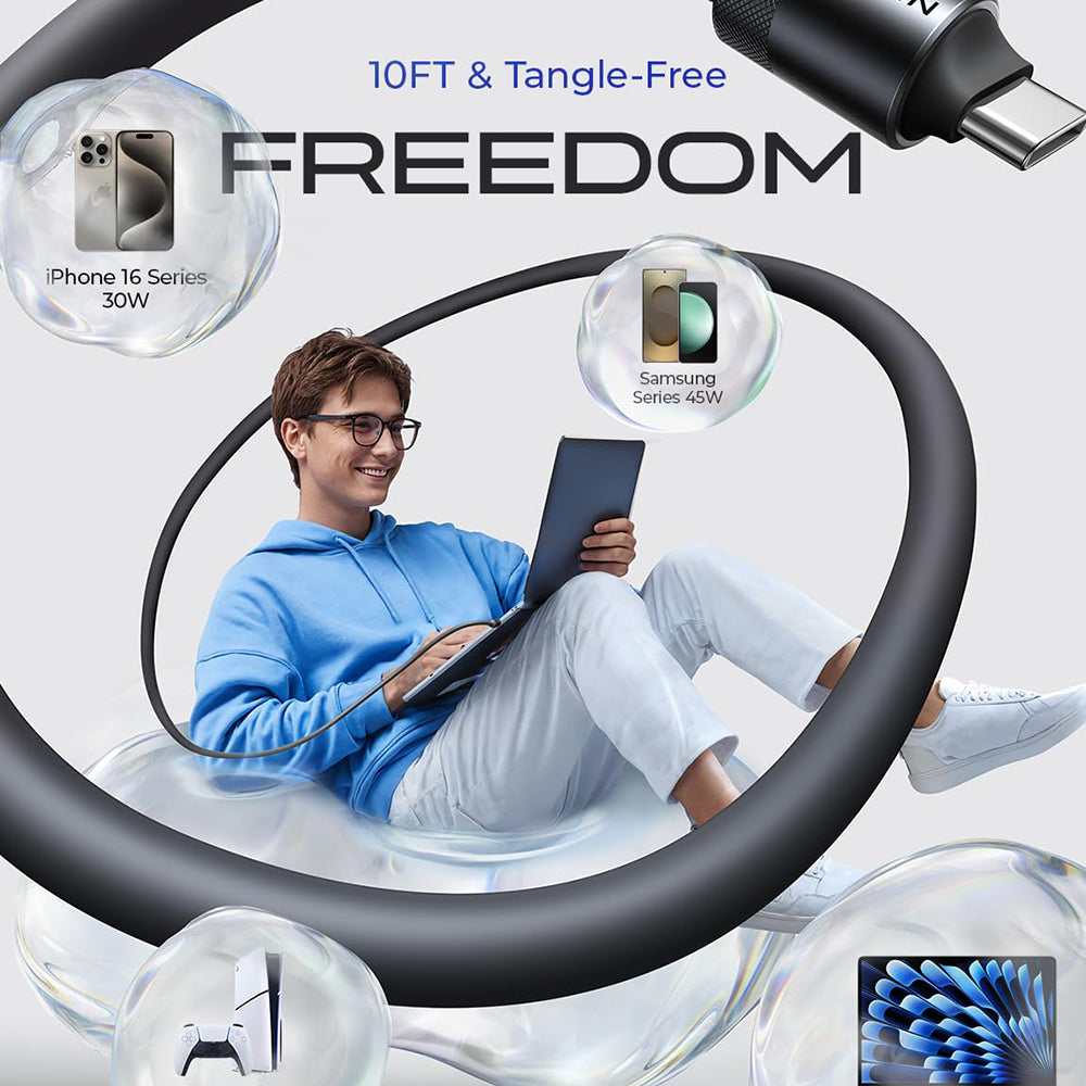 USB-C - USB-C Lisen L115 adat- és töltőkábel, 100W, 3m, Fekete YL0125040001