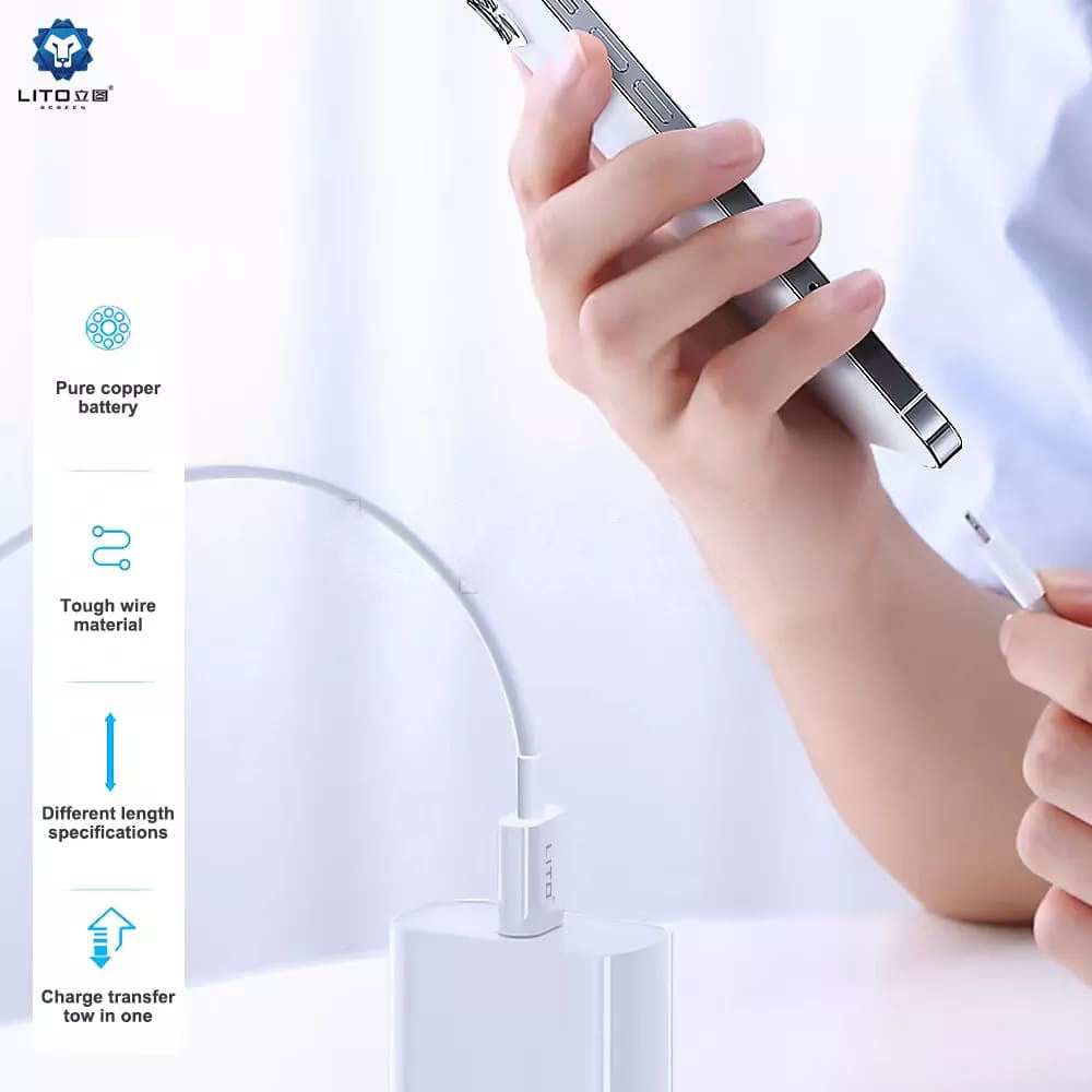 USB-C - USB-C Lito adat- és töltőkábel, 18W, 2m, Fehér