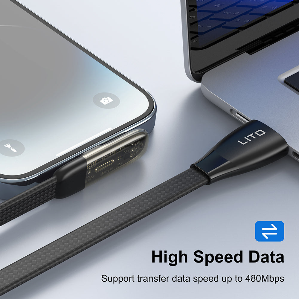 USB-C - USB-C Lito LD11CC adat- és töltőkábel, 60W, 1m, Fekete