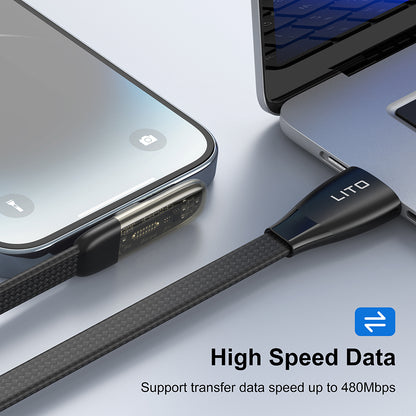 USB-C - USB-C Lito LD11CC adat- és töltőkábel, 60W, 1m, Fekete