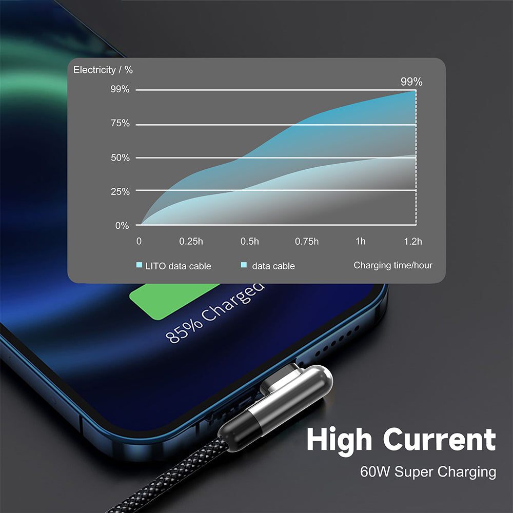 USB-C - USB-C Lito LD13CC adat- és töltőkábel, 60W, 1m, Fekete