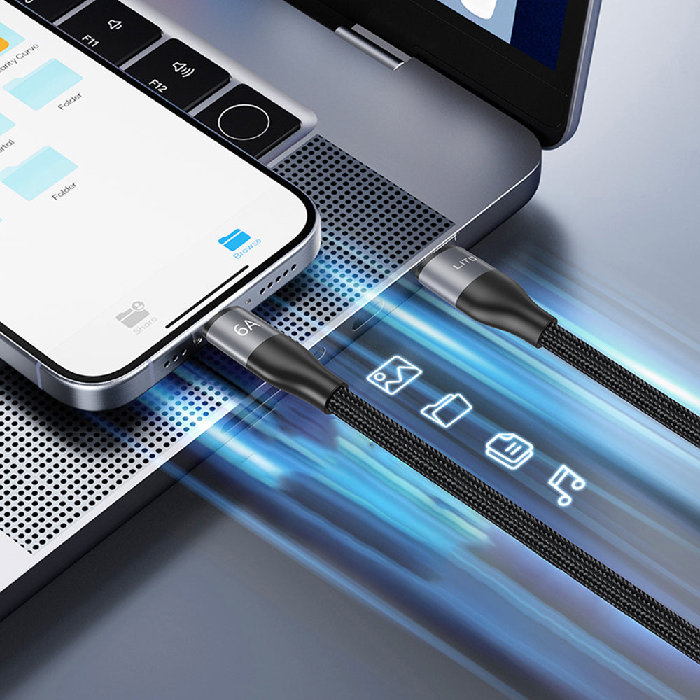 USB-C - USB-C Lito LD23CC adat- és töltőkábel, 100W, 1m, szürke