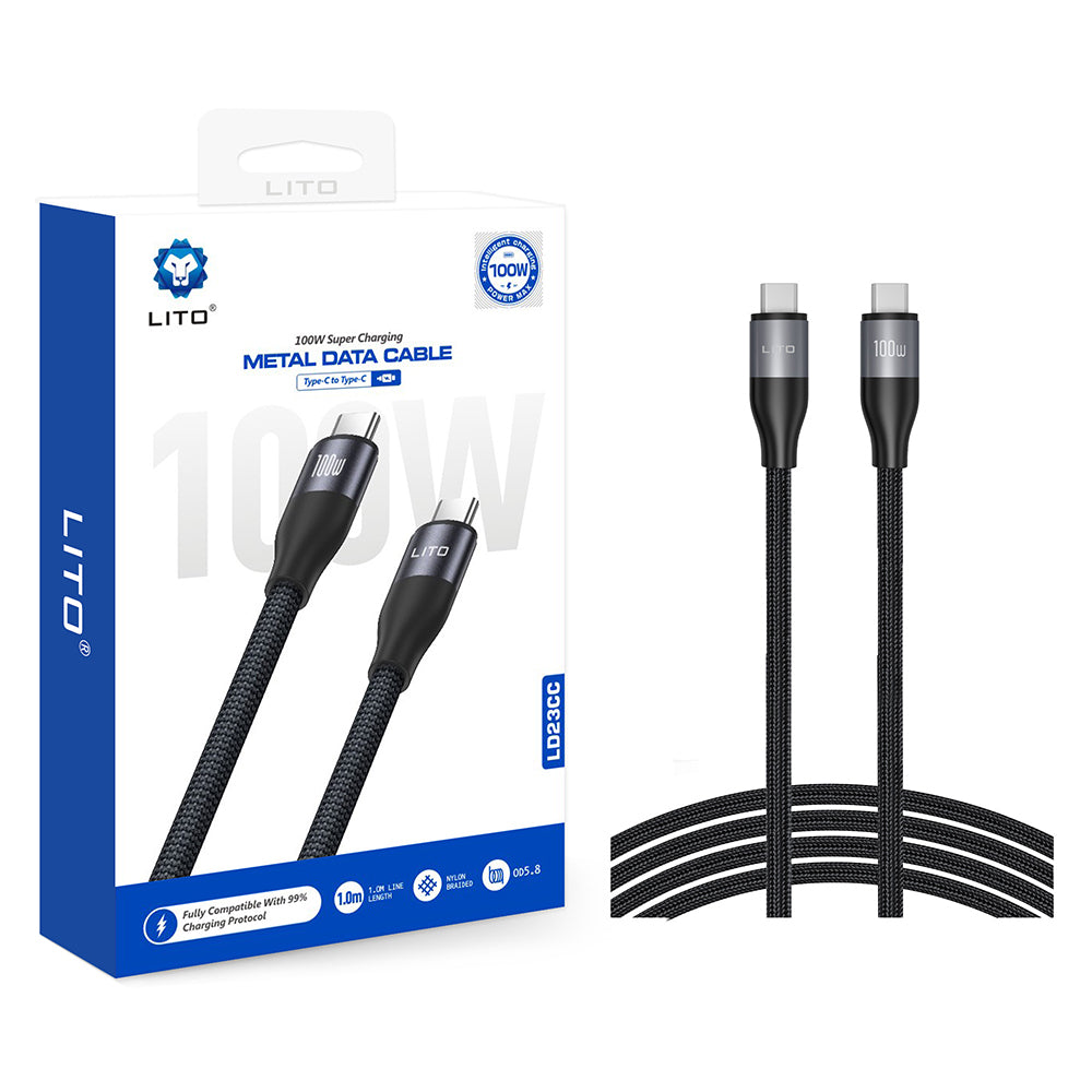 USB-C - USB-C Lito LD23CC adat- és töltőkábel, 100W, 1m, szürke