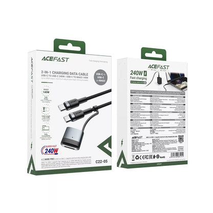 Acefast Töltőkábel, USB-C - USB-C / MagSafe 3, 240W, 1.2m, Fekete