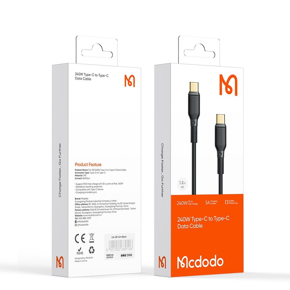 USB-C Data and Charging Cable - USB-C McDodo CA-3310, 240W, 1.2m, Black