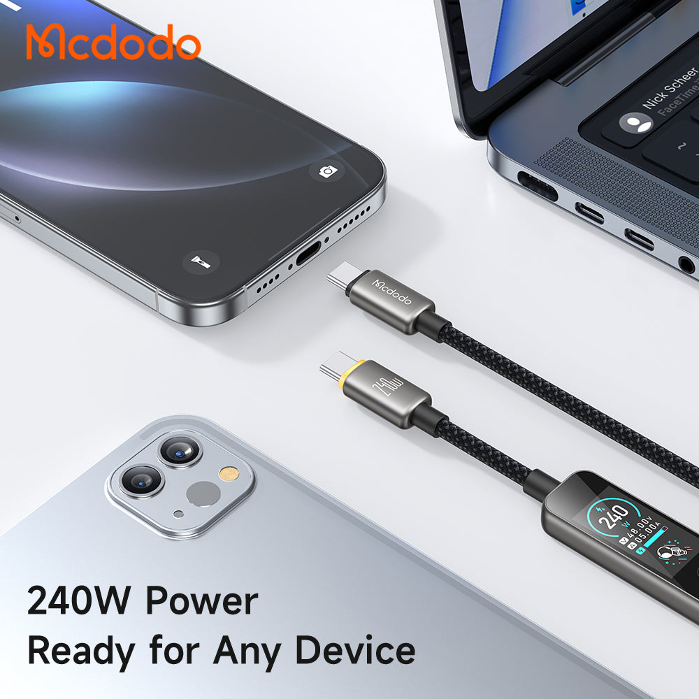 USB-C adat- és töltőkábel - USB-C McDodo CA-8750 kijelző, 240W, 1,2m, fekete