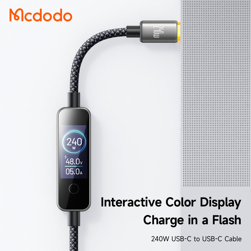 USB-C adat- és töltőkábel - USB-C McDodo CA-8750 kijelző, 240W, 1,2m, fekete