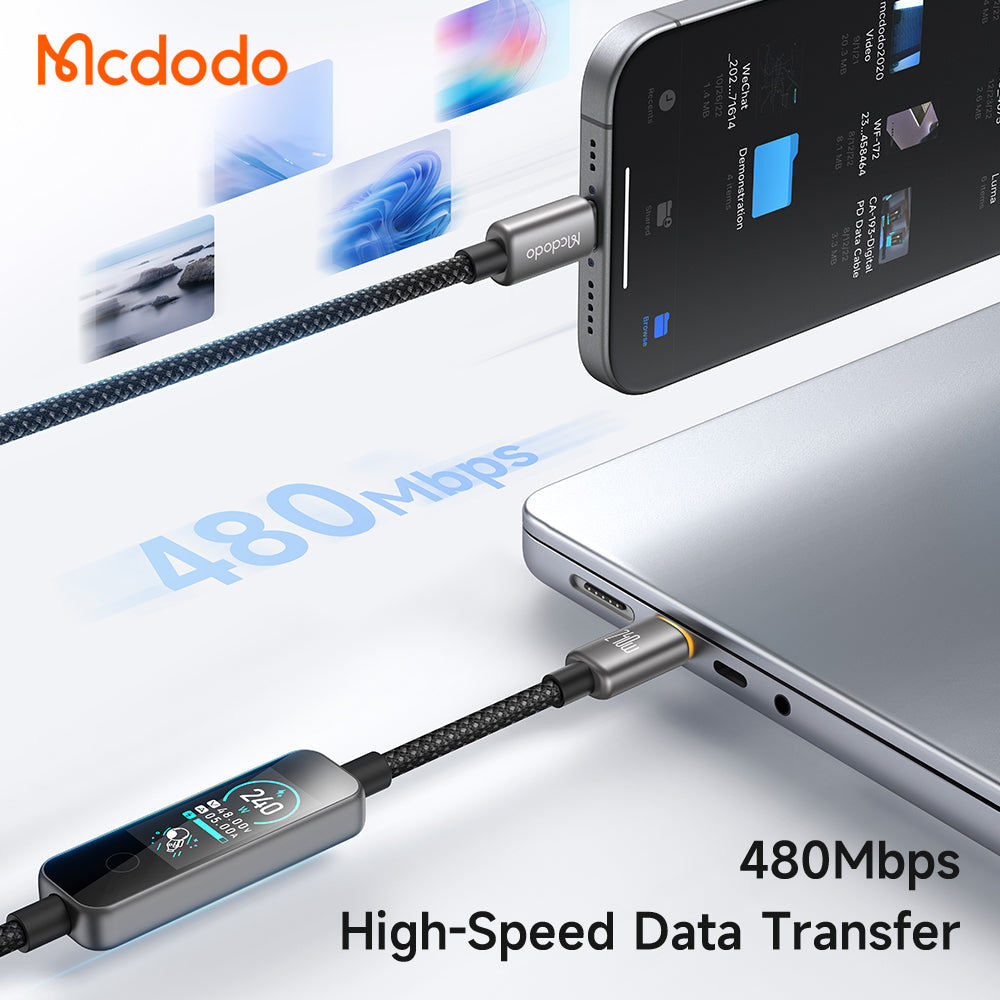 USB-C adat- és töltőkábel - USB-C McDodo CA-8750 kijelző, 240W, 1,2m, fekete