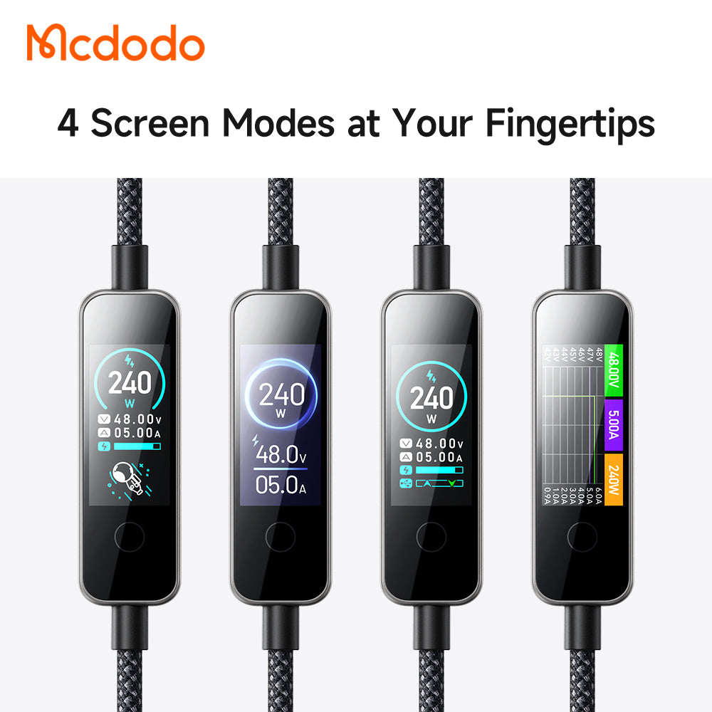 USB-C adat- és töltőkábel - USB-C McDodo CA-8750 kijelző, 240W, 1,2m, fekete