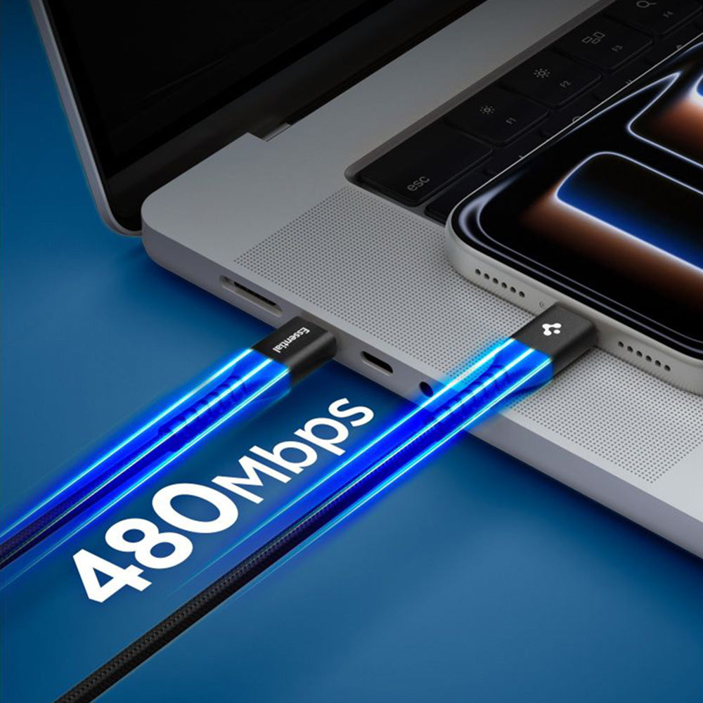 USB-C - USB-C Spigen EB10010CCA adat- és töltőkábel, 100W, 1m, Fekete ACA11103