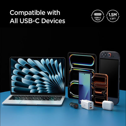 USB-C - USB-C adat- és töltőkábel Spigen EB24015CC, 240W, 1.5m, Fehér ACA10422